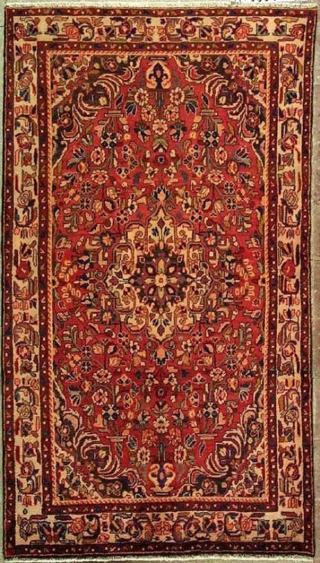 Foto esempio di un tappeto persiano Borchalu fondo rosso e cornice beige