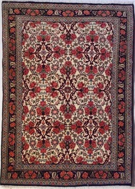 Foto esempio di un tappeto persiano Bidjar con fondo beige e cornice blu