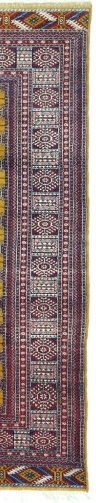 Foto esempio di un tappeto persiano Bukhara Turkman fondo giallo ocra