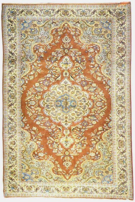 Foto esempio di un tappeto turco Kaisery con fondo ruggine e cornice chiara