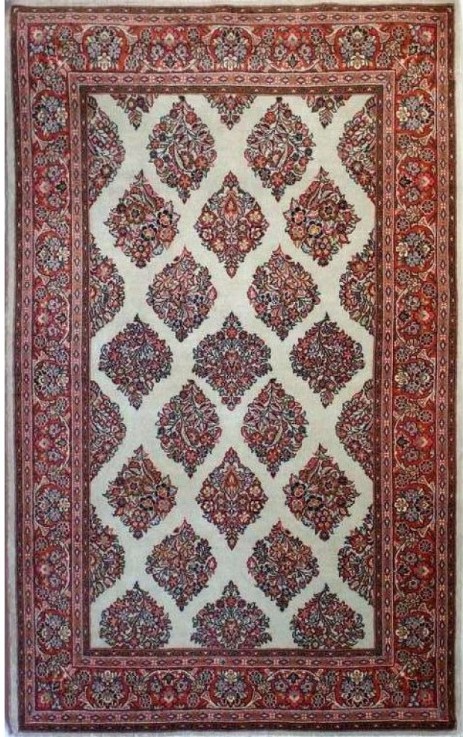 Foto esempio di un tappeto persiano Saruk fondo verde e cornice rossa