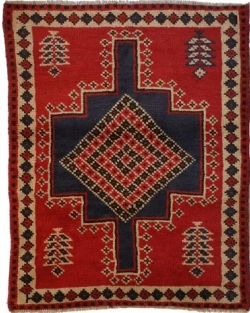 Foto esempio di un tappeto persiano Shiraz con rosso e blu