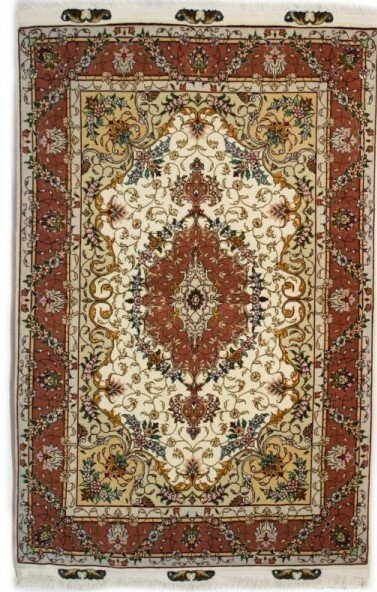 Foto esempio di un tappeto persiano Tabriz 60 R con fondo beige e cornice rosa
